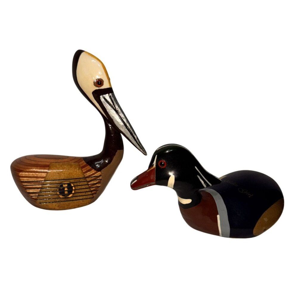 Wooden "Golden Girl" Bird Figurine ram golf club hand carved Set